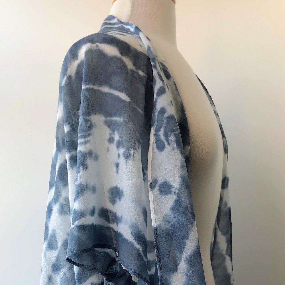 100% Silk Artist Made Shibori Dyed Open Front Women's Jacket / Cape - Picture 3 of 6
